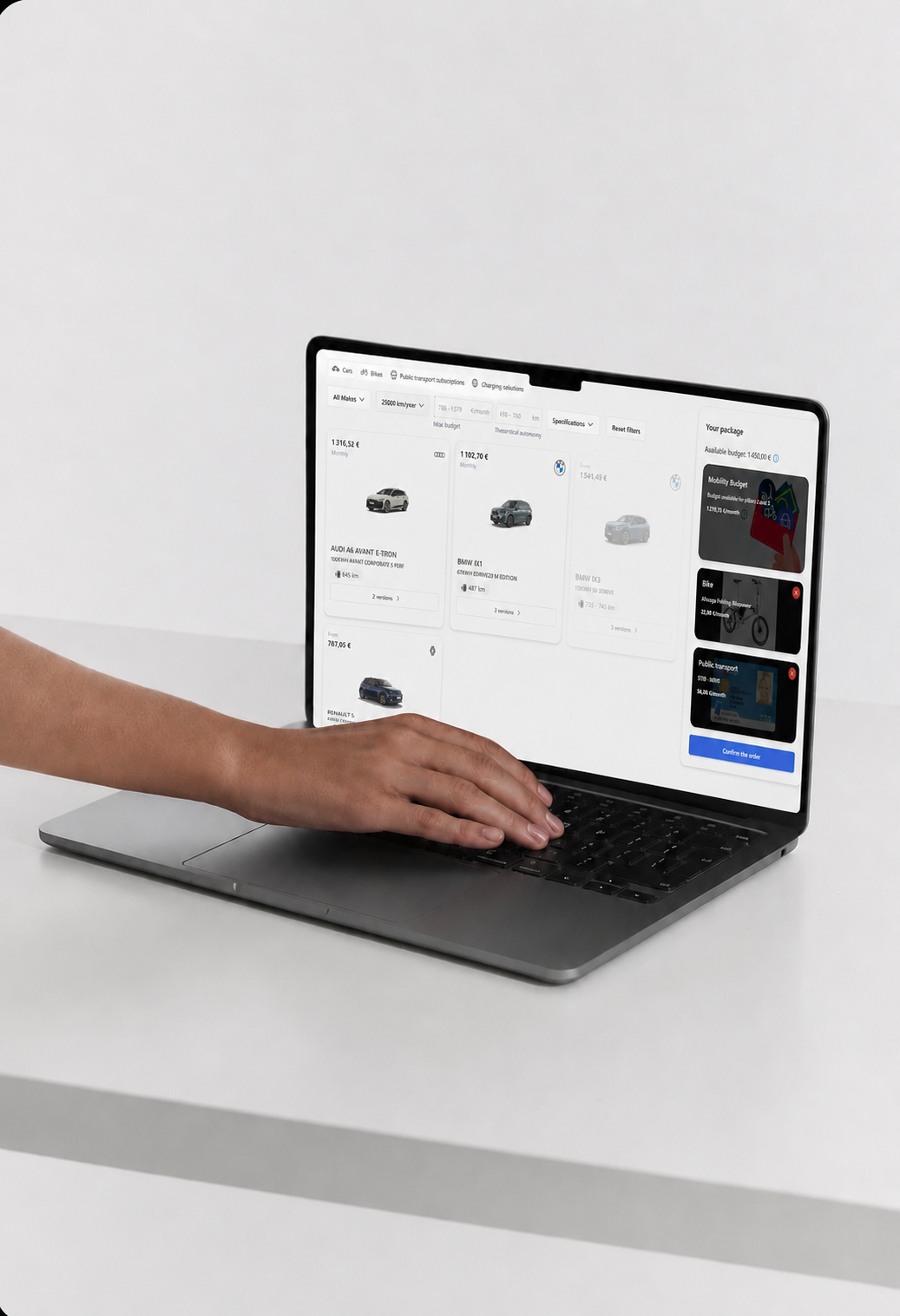 AllRide ordering configurator on laptop