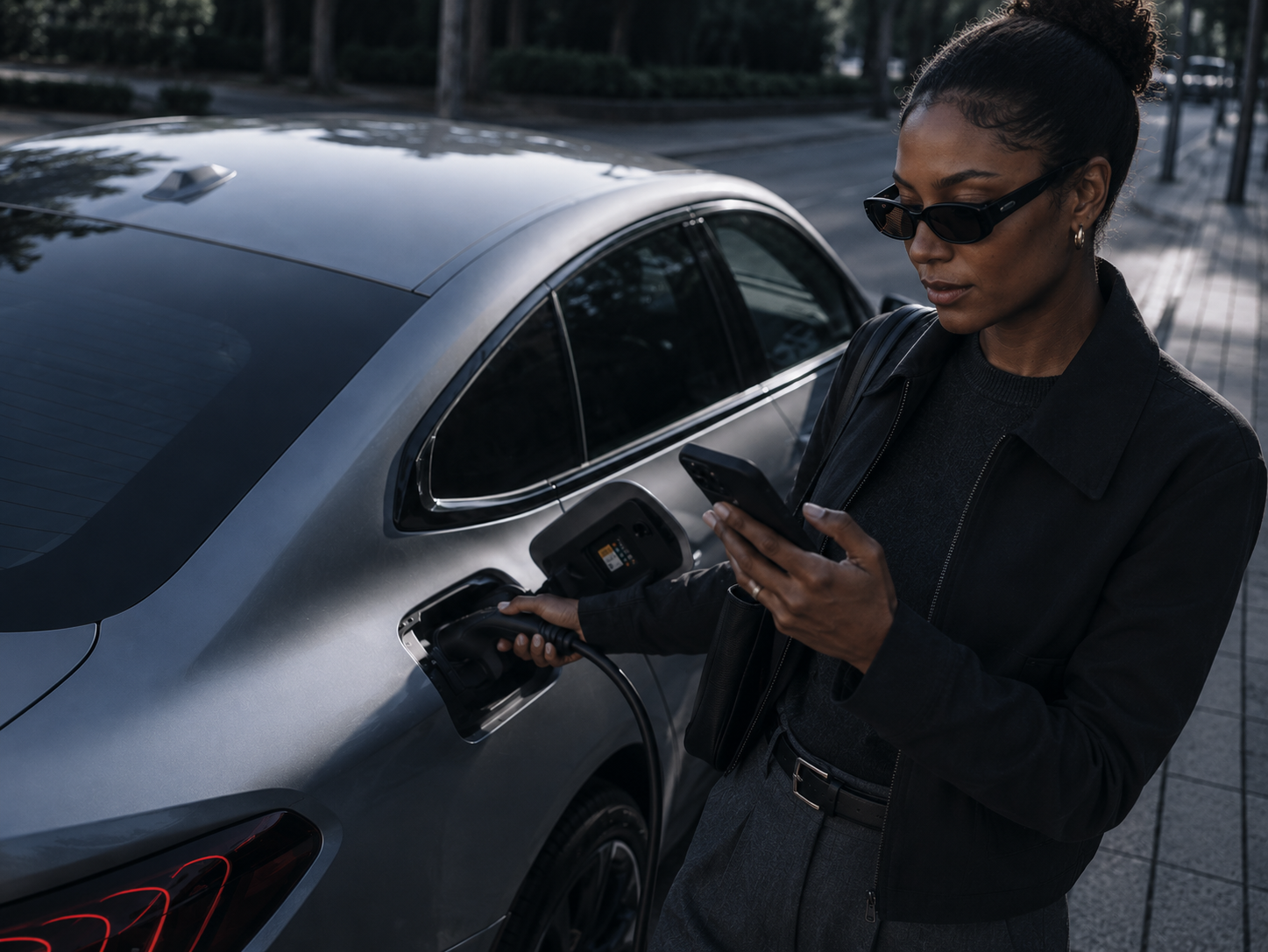 Woman charging an electric car