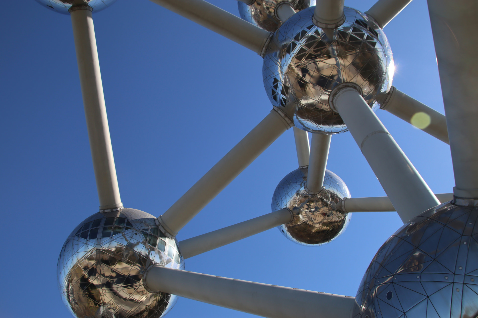 Atomium monument in Brussels against a clear blue sky