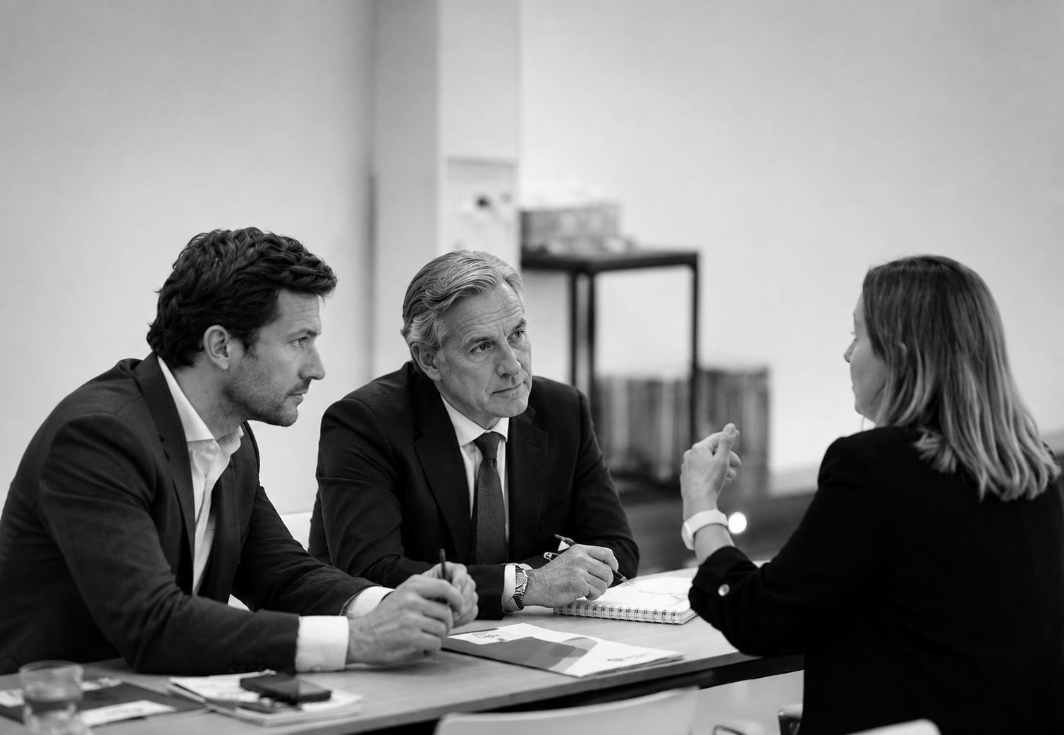 Business discussion around a table